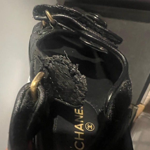 Authentic CHANEL CC Buttons  Caviar Skin Dad Sandals 37 Black No Box - Picture 10 of 10